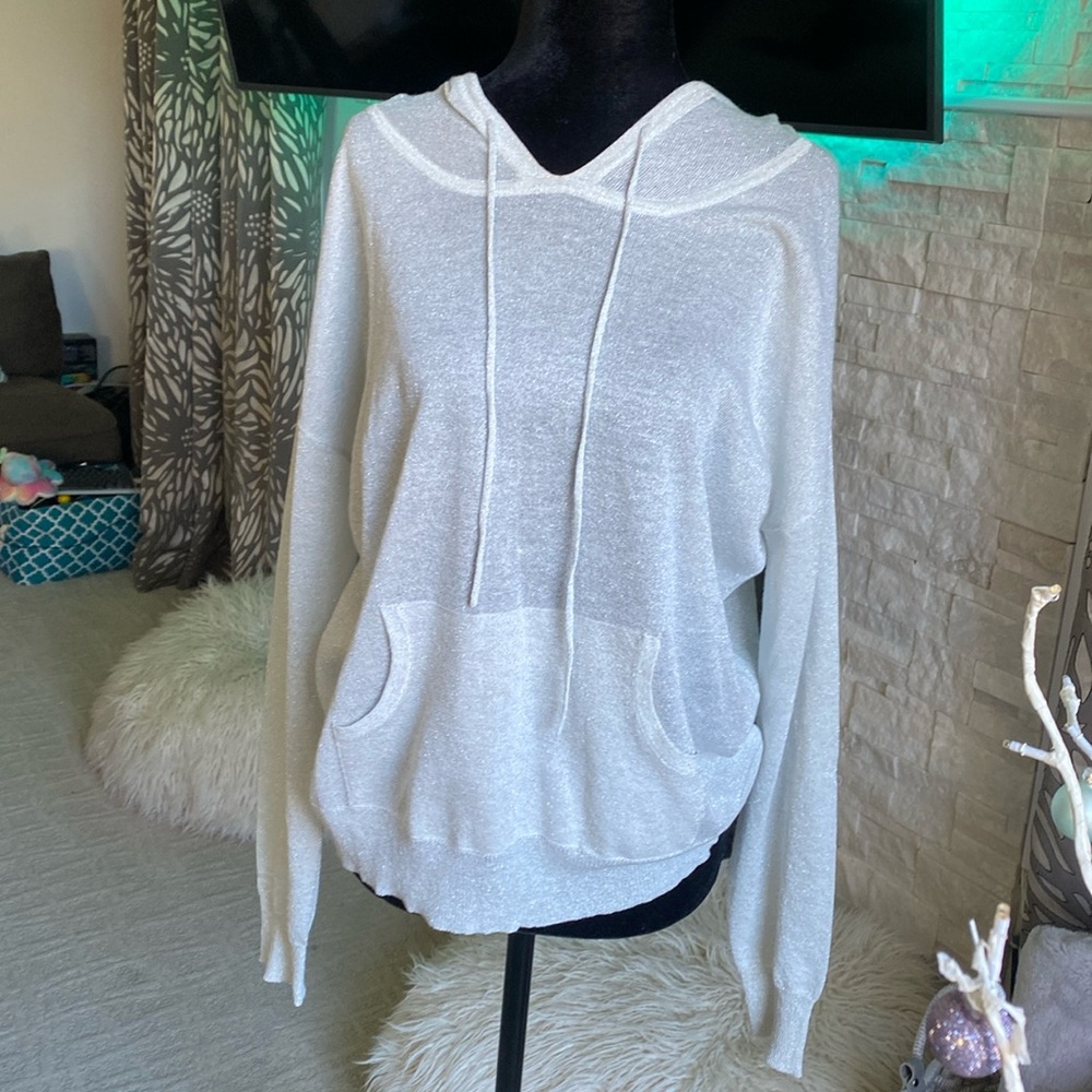 LANA light grey/silver iridescent, sheer hoodie.